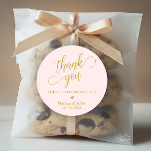 Minimalist Wedding Thank You Favour, in Gold Blush Classic Round Sticker