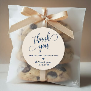 Minimalist Wedding Thank You Favour, in Navy Blue Classic Round Sticker