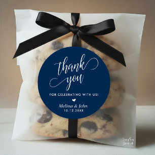 Minimalist Wedding Thank You Favour, in Navy Blue Classic Round Sticker