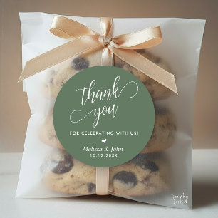Minimalist Wedding Thank You Favour, in Sage Green Classic Round Sticker