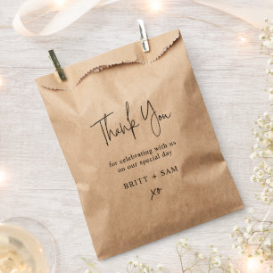 Minimalist Wedding Thank You Handwritten Kraft Favour Bags