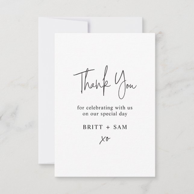 Minimalist Wedding Thank You Handwritten Script Card (Front)