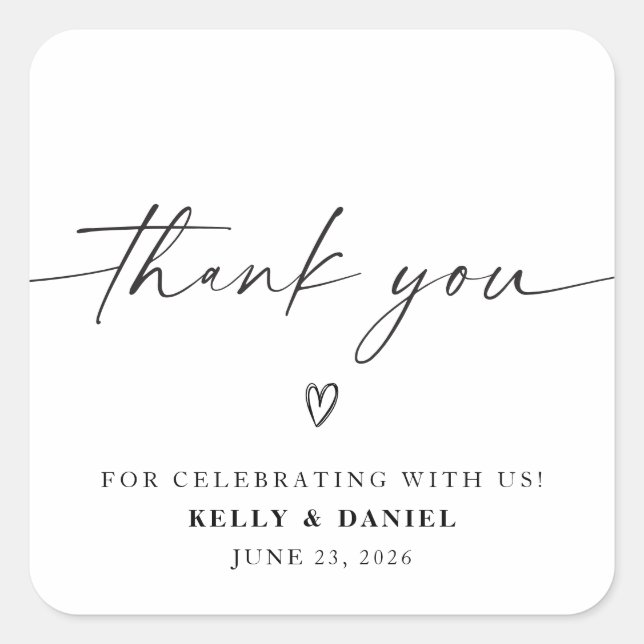 Minimalist Wedding Thank You Square Sticker (Front)