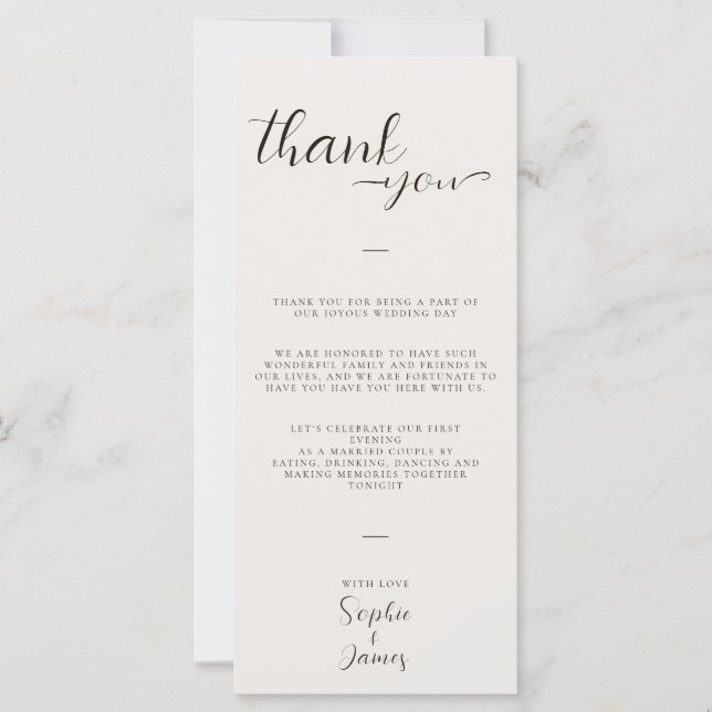 Minimalist Wedding Thank You Table Place Card (Front)