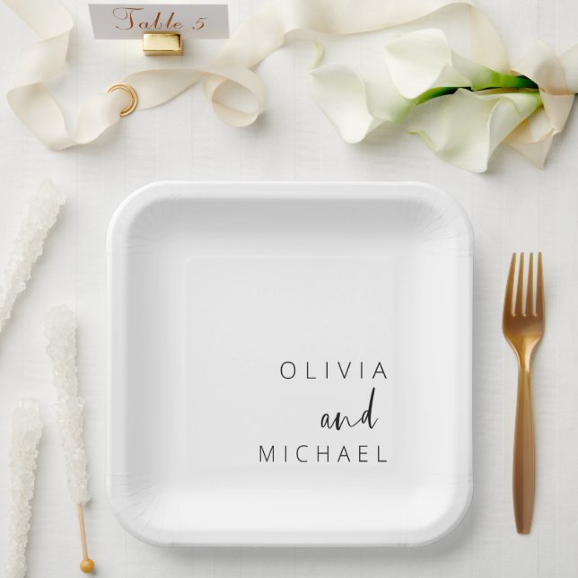 Minimalist Wedding Typography Elegant Paper Plate (Wedding)