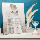 Minimalist Wedding Vows Anniversary Photo Plaque<br><div class="desc">Wedding day vows keepsake plaque to always remember your special day and your promise to each other. Great for anniversary gift. This modern elegant wedding day keepsake design features a black and white photo of the couple with "Our Vows" displayed in elegant hand-written style typography. Personalise this plaque with your...</div>