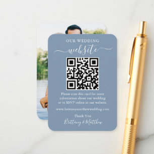 Minimalist Wedding Website Photo QR Dusty Blue Enclosure Card