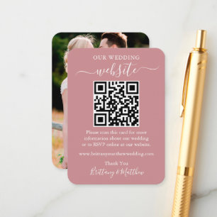 Minimalist Wedding Website Photo QR Dusty Rose Enclosure Card