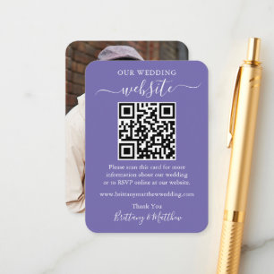 Minimalist Wedding Website Photo QR Periwinkle Enclosure Card