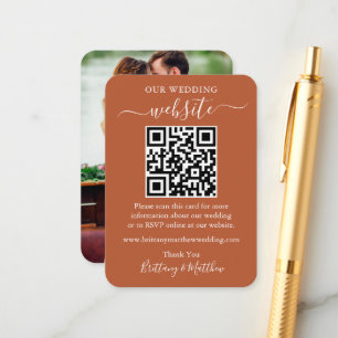Minimalist Wedding Website Photo QR Terracotta Enclosure Card