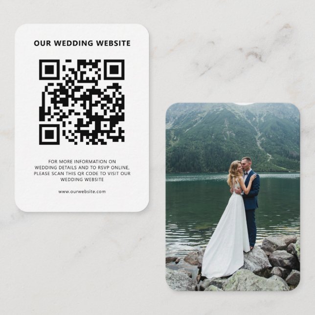 Minimalist Wedding Website QR Code RSVP Photo Enclosure Card (Front/Back)