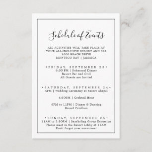 Minimalist Wedding Weekend Schedule of Events Enclosure Card