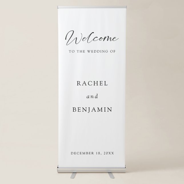 Minimalist Wedding Welcome Modern Script Elegant  Retractable Banner (Front)