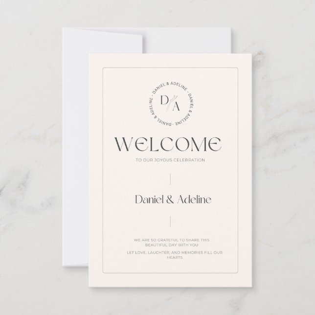 Minimalist Wedding Welcome Sign – Circular Monogra (Front)
