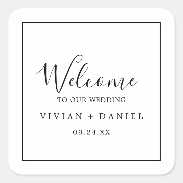 Minimalist Wedding Welcome Square Sticker (Front)