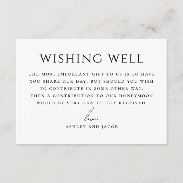 Minimalist Wedding Wishing Well Honeymoon Fund Enclosure Card (Front)