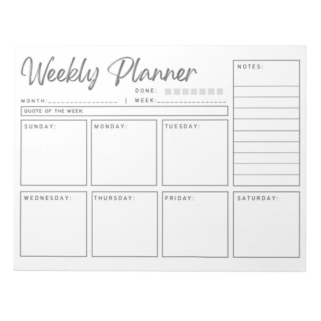 Minimalist Weekly Planner for Organised Scheduling Notepad (Front)