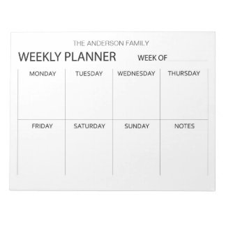 Minimalist weekly planner notepad