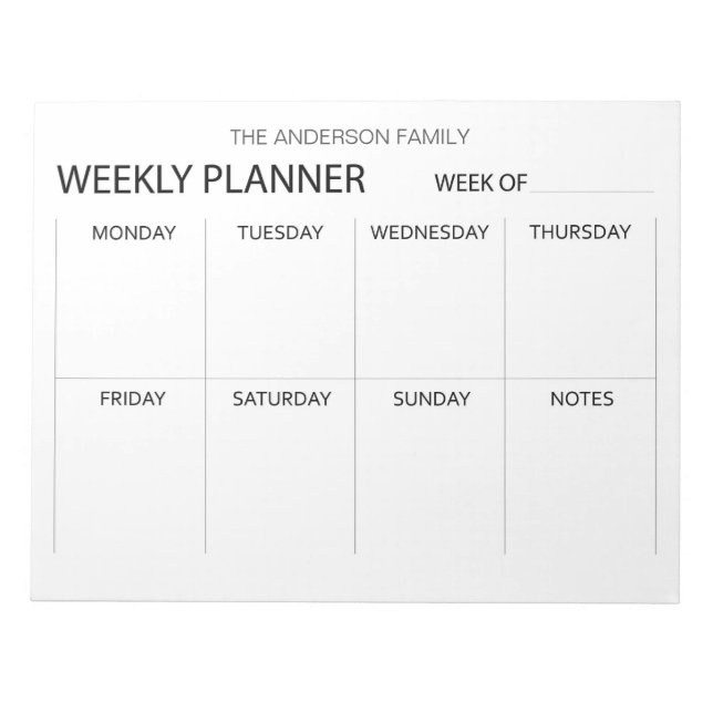 Minimalist weekly planner  notepad (Front)