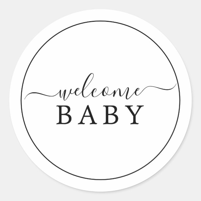 Minimalist Welcome Baby Shower Sticker (Front)