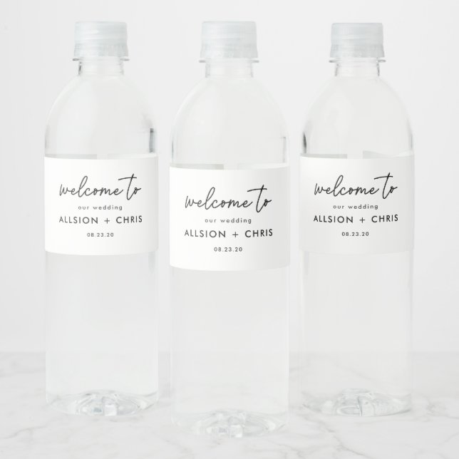 Minimalist Welcome To Our Wedding Favours Water Bottle Label (Bottles)