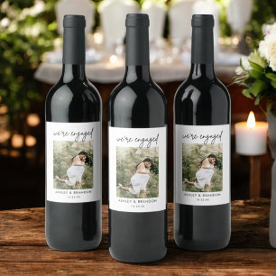Minimalist We're Engaged Engagement Party Favours Wine Label