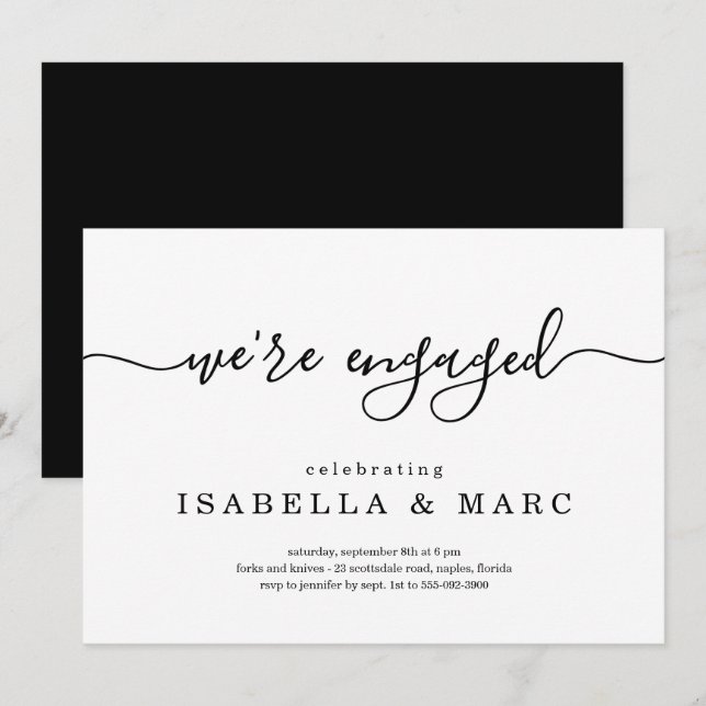Minimalist We're Engaged Engagement Party Invitati Invitation (Front/Back)