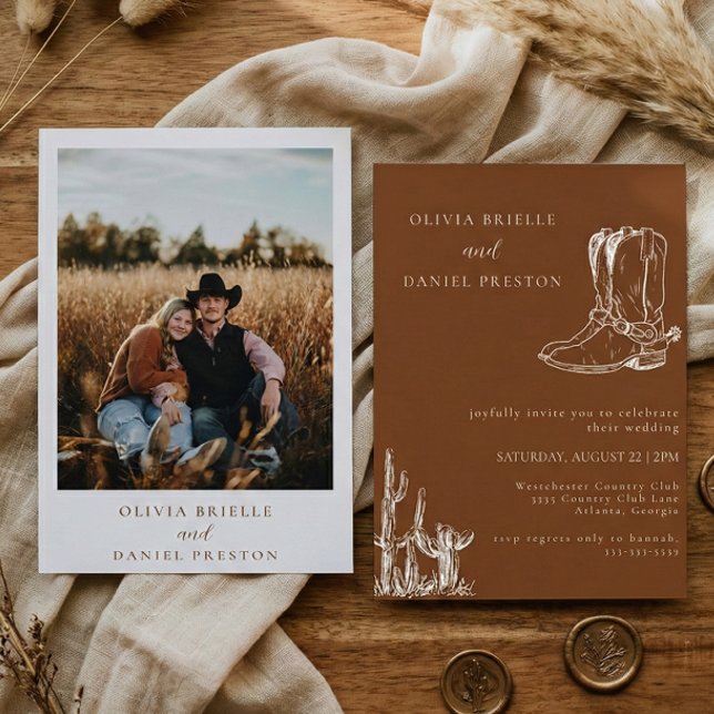 Minimalist Western Boots Country  Photo Wedding Invitation (Creator Uploaded)