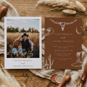Minimalist Western Rustic Country Photo Wedding Invitation