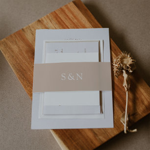 Minimalist Western Wedding   Latte Beige Invitation Belly Band