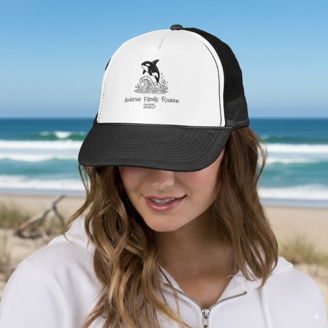 Minimalist Whale Family Reunion Trucker Hat (Minimalist Family Reunion hat with whale design)