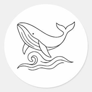 Minimalist Whale Line Art – Ocean Animal Classic Round Sticker