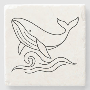Minimalist Whale Line Art – Ocean Animal Stone Coaster