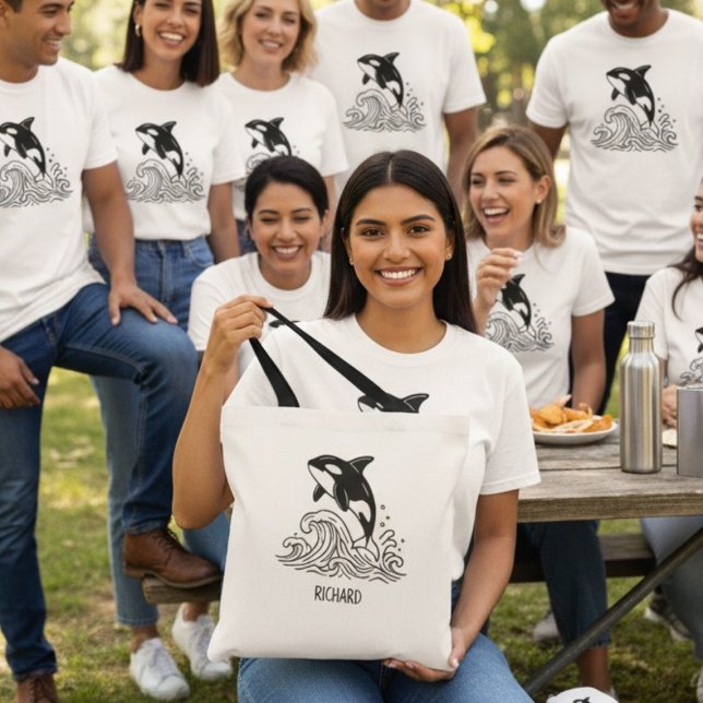 Minimalist Whale Tote Bag for Family Reunions (Minimalist Family Reunion tote bag with whale design)