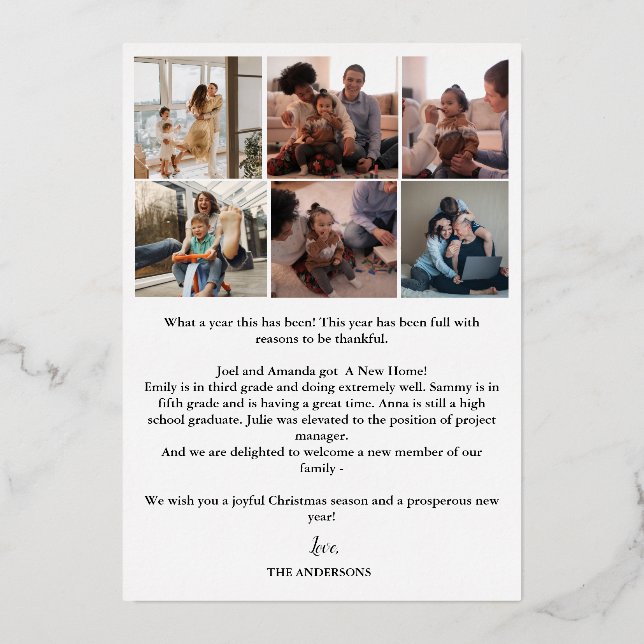 Minimalist What A Year Photo Year In Review Photo  Foil Holiday Card (Back)