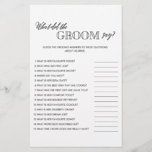 Minimalist what did groom say bridal shower game flyer