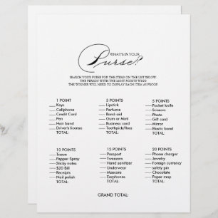 Minimalist What's in your Purse Bridal Shower Game