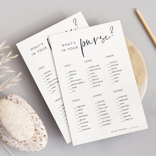 Minimalist What's In Your Purse Bridal Shower Game (Creator Uploaded)