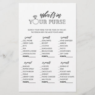 Minimalist what's in your purse bridal shower game flyer