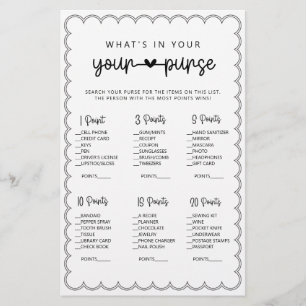 Minimalist what's in your purse bridal shower game flyer