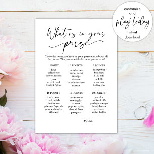 Minimalist What's in your purse Bridal Shower Game Invitation