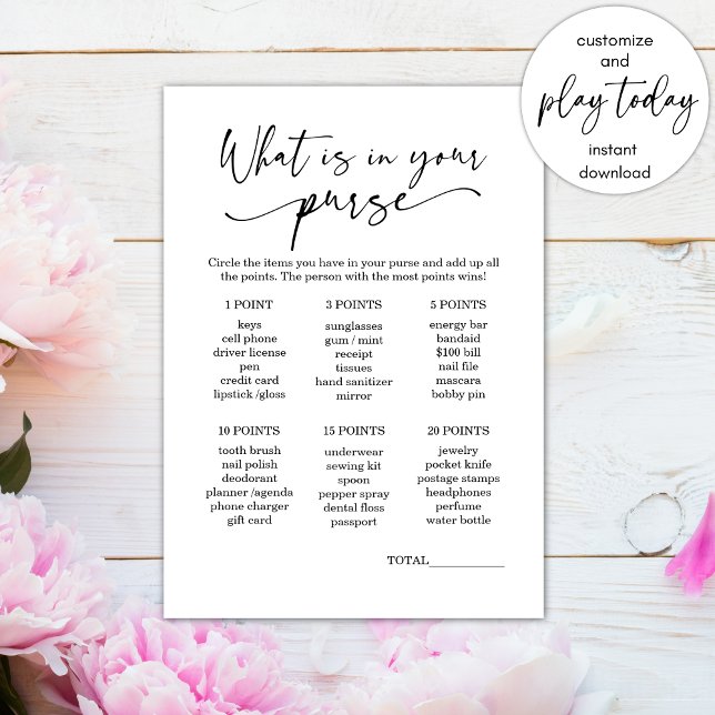 Minimalist What's in your purse Bridal Shower Game Invitation (Creator Uploaded)