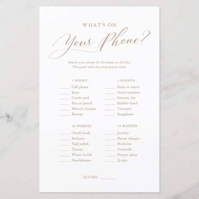 Minimalist Whats on Your Phone Baby Shower Game (Front)