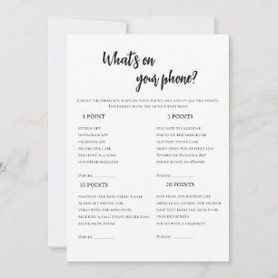 Minimalist What's On Your Phone Bridal Shower Game Invitation