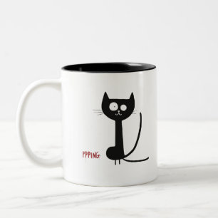 Minimalist Whimsical Black Cat Two-Tone Coffee Mug