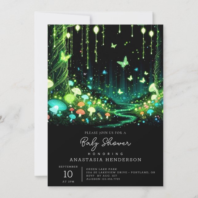 Minimalist Whimsical Enchanted Forest Baby Shower Invitation (Front)