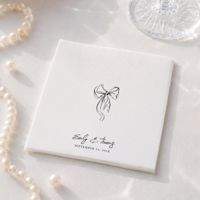 Minimalist Whimsical Ink Hand Drawn Bow Wedding Napkin (Minimalist Whimsical Ink Hand Drawn Bow Wedding Napkins)