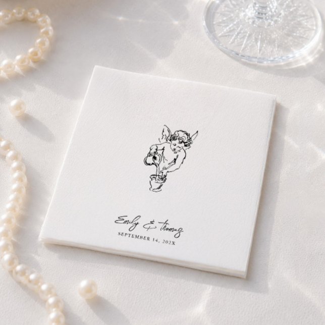 Minimalist Whimsical Ink Hand Drawn Wedding Napkin (Minimalist Whimsical Ink Hand Drawn Wedding Napkins)