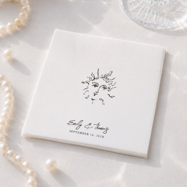 Minimalist Whimsical Ink Hand Drawn Wedding Napkin (Minimalist Whimsical Ink Hand Drawn Wedding Napkins)