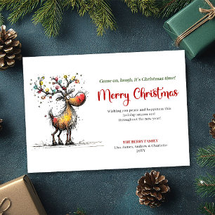 Minimalist Whimsical Reindeer Holiday Greeting